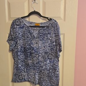 Ruby Rd. Blue and White Patterned Blouse